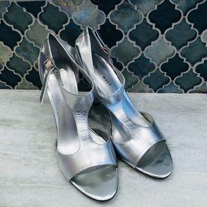 Nine West Silver 4-inch T-Strap Let's Get This Party Started Heels